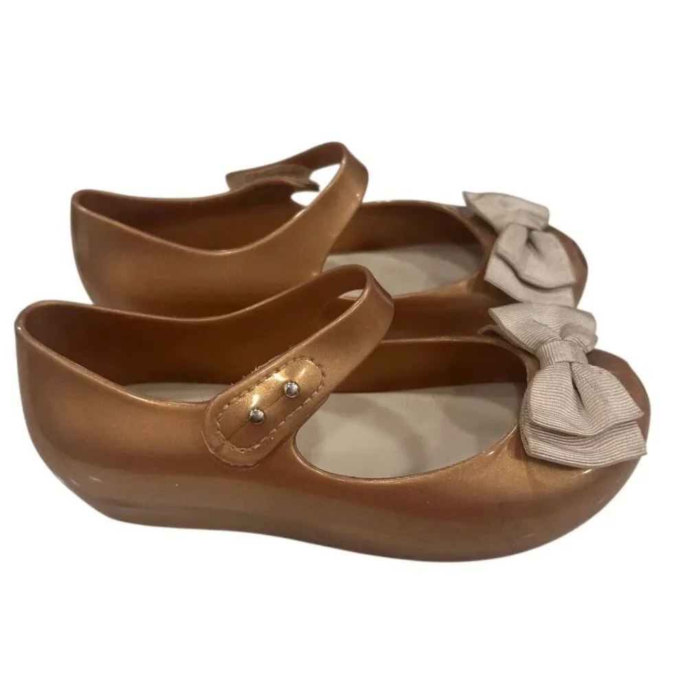 Mini Melissa Ultragirl Sweet Jelly Bow Mary Jane Shoes Girls Sz 11 Metallic Gold